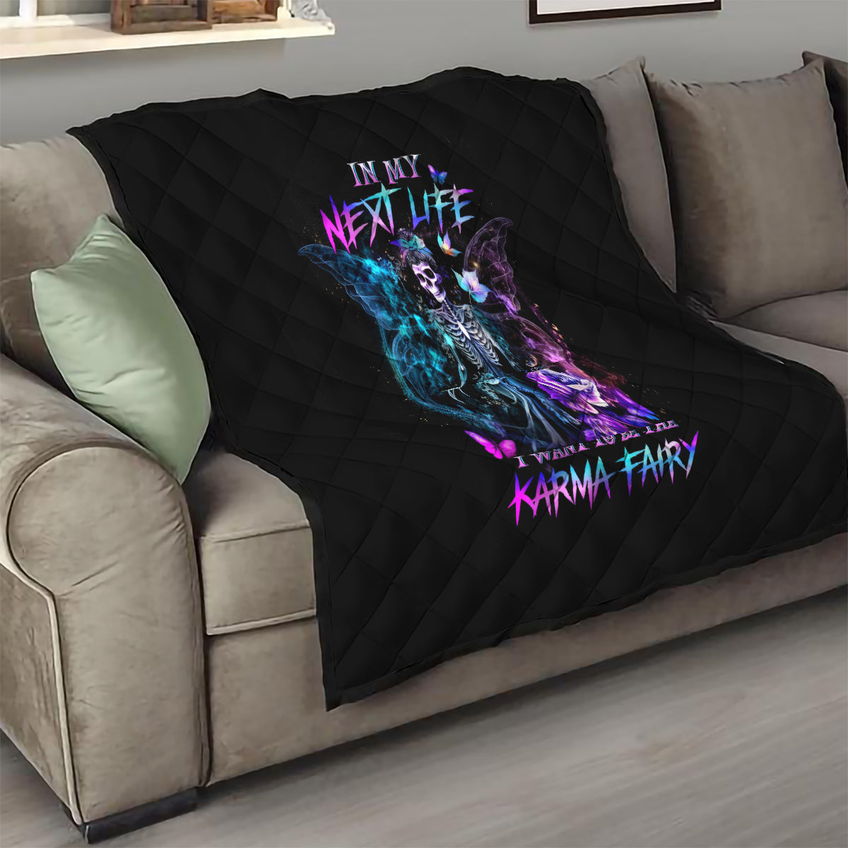 Dia De Los Muertos Skull Quilt My Next Life I Want To Be Karma Fairy - Wonder Print Shop