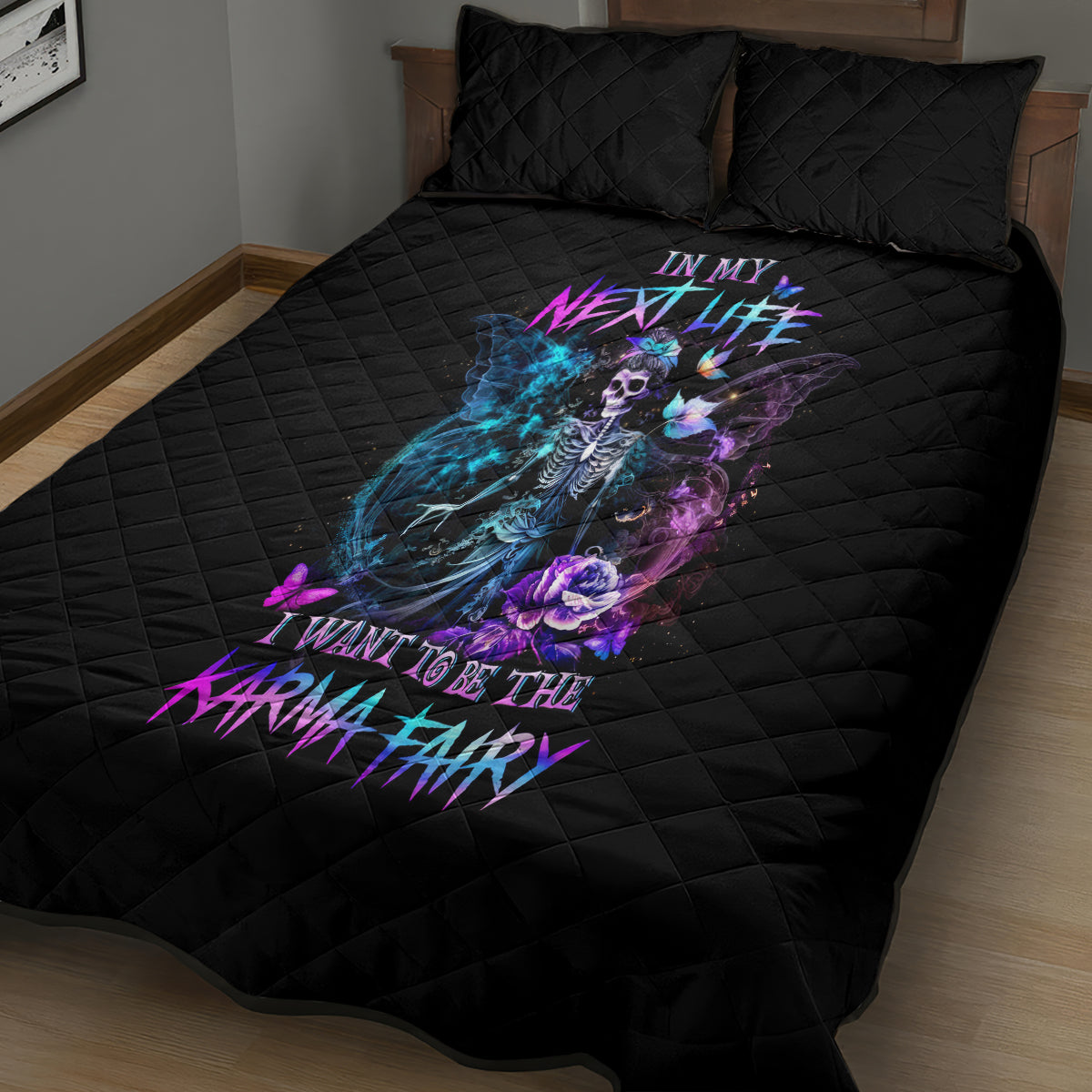 Dia De Los Muertos Skull Quilt Bed Set My Next Life I Want To Be Karma Fairy - Wonder Print Shop