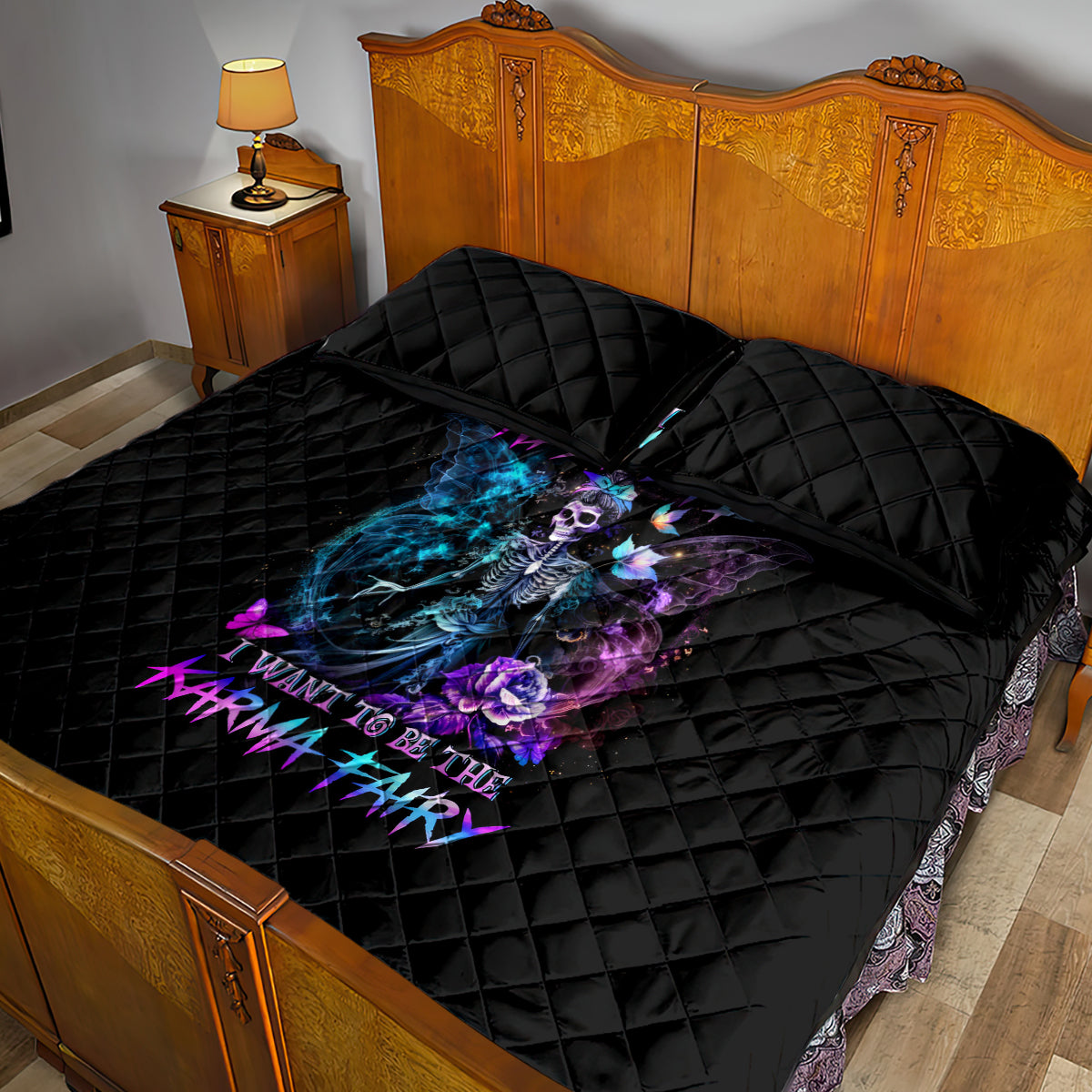 Dia De Los Muertos Skull Quilt Bed Set My Next Life I Want To Be Karma Fairy - Wonder Print Shop