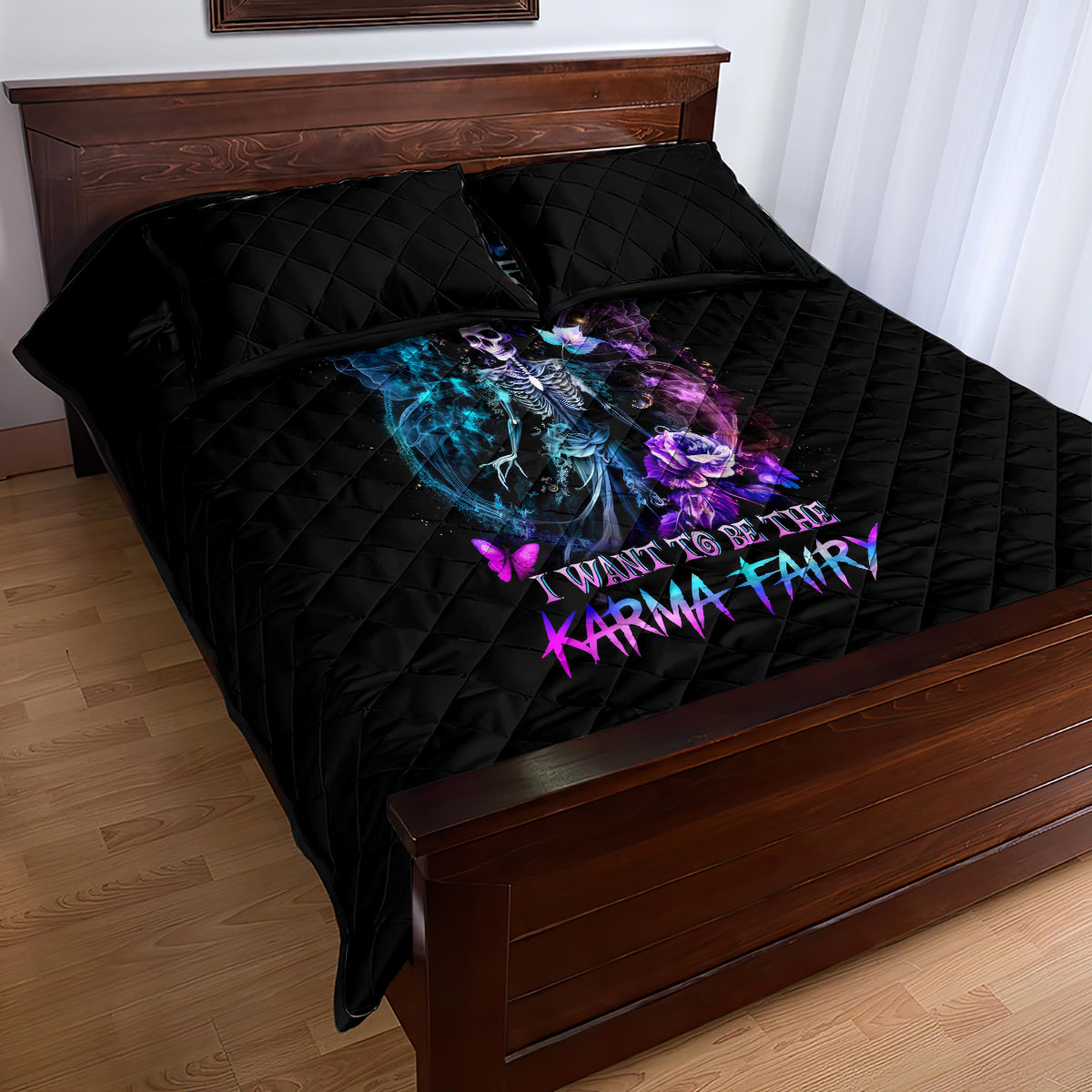 Dia De Los Muertos Skull Quilt Bed Set My Next Life I Want To Be Karma Fairy - Wonder Print Shop