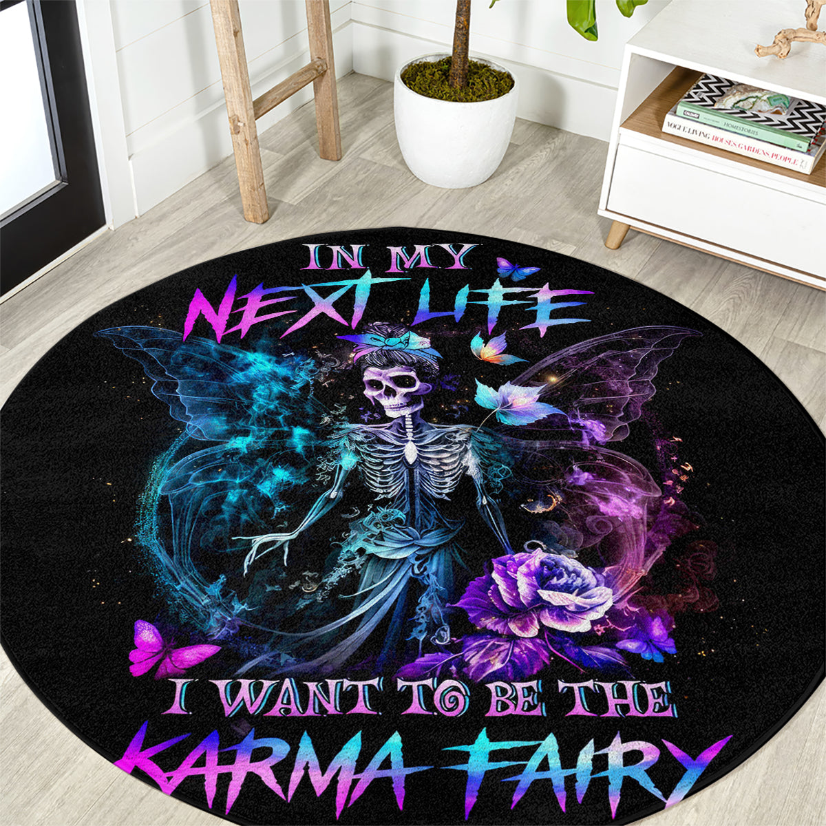 dia-de-los-muertos-skull-round-carpet-my-next-life-i-want-to-be-karma-fairy