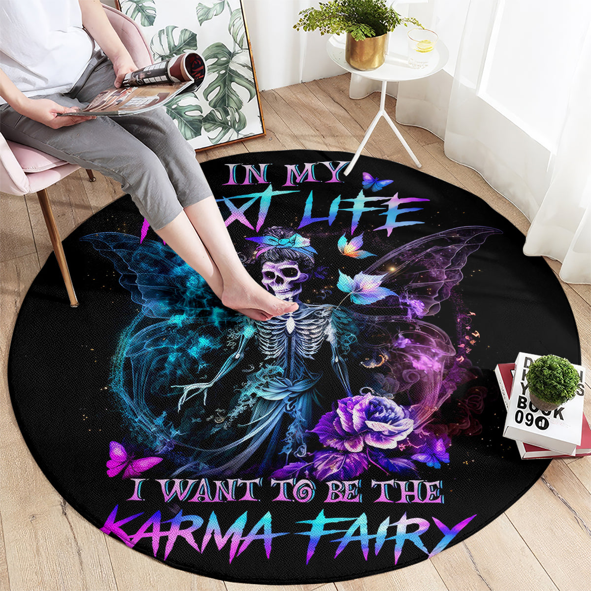 dia-de-los-muertos-skull-round-carpet-my-next-life-i-want-to-be-karma-fairy