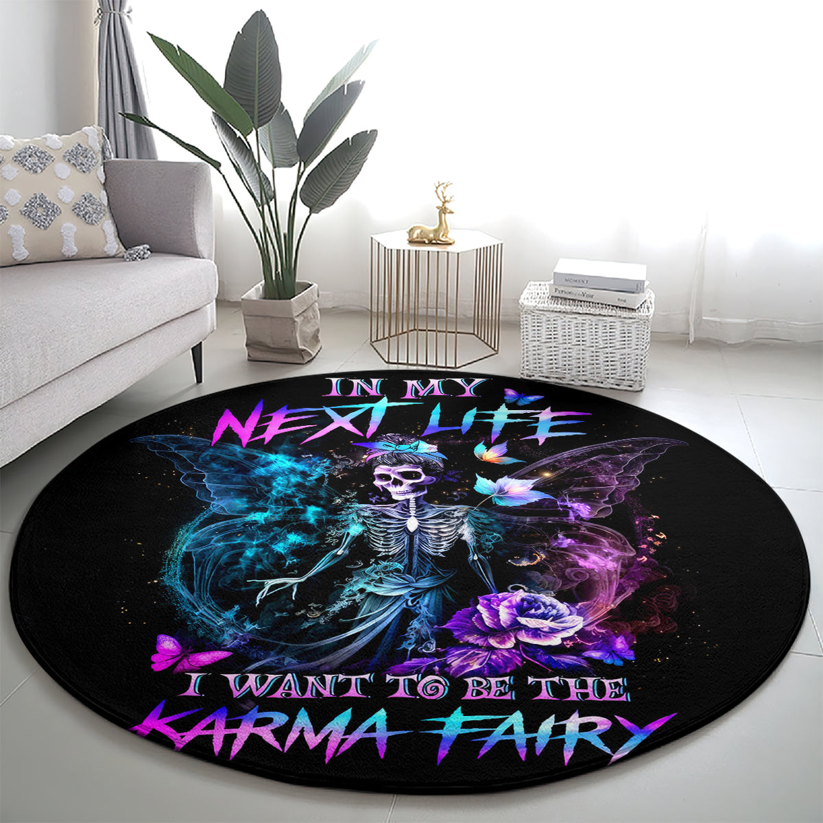 dia-de-los-muertos-skull-round-carpet-my-next-life-i-want-to-be-karma-fairy