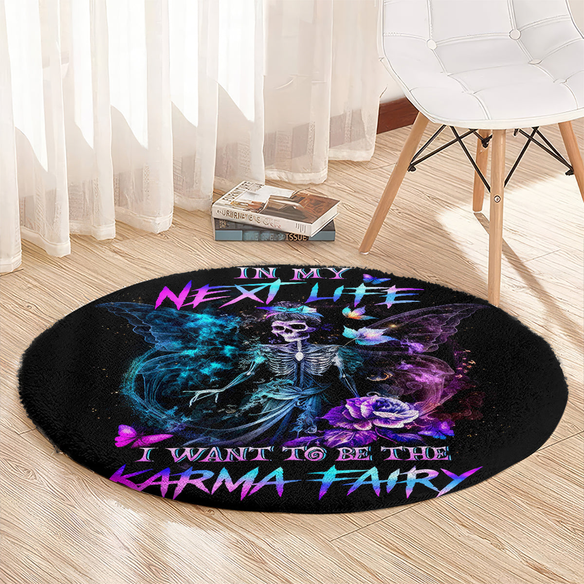 dia-de-los-muertos-skull-round-carpet-my-next-life-i-want-to-be-karma-fairy