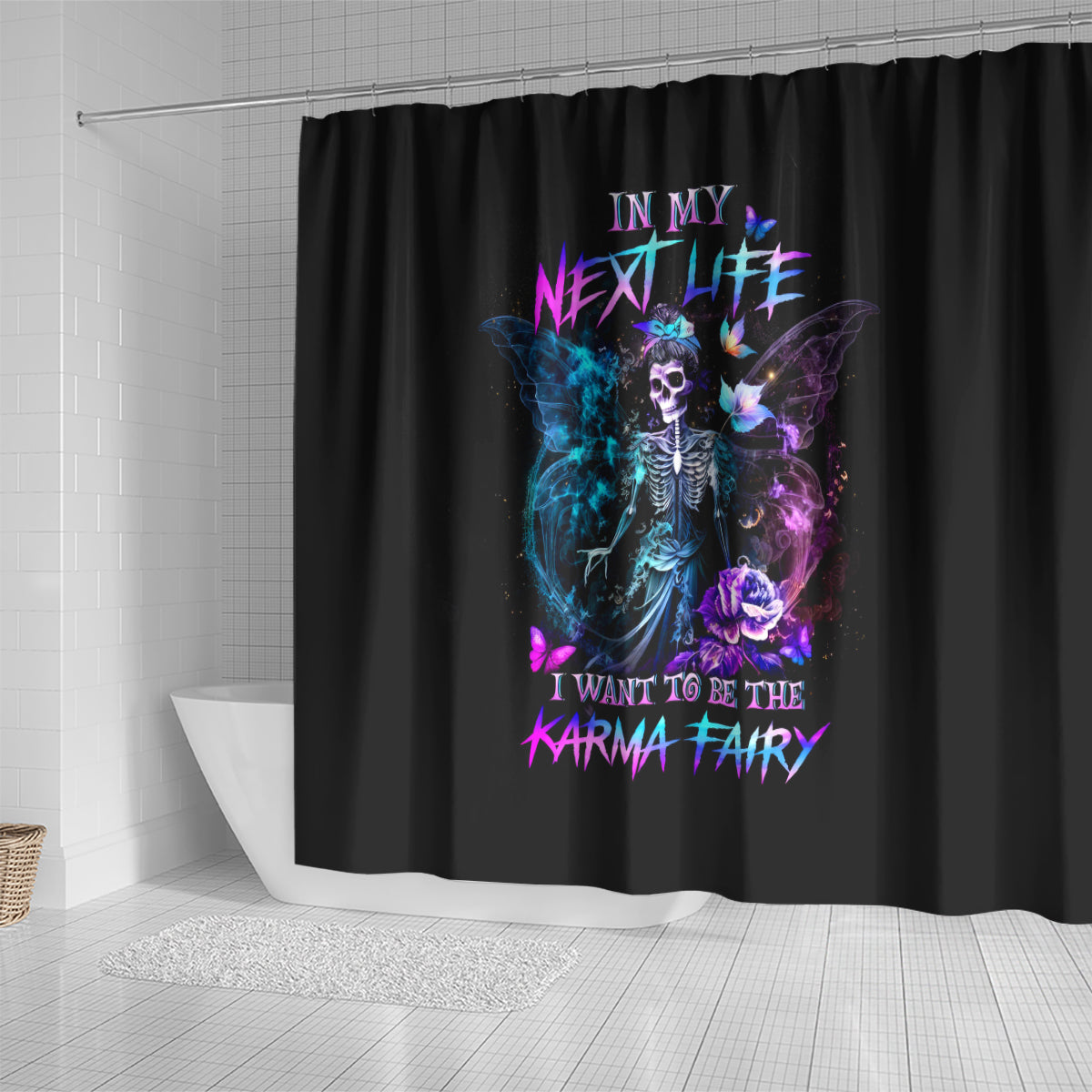 dia-de-los-muertos-skull-shower-curtain-my-next-life-i-want-to-be-karma-fairy