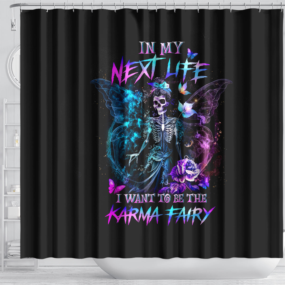 dia-de-los-muertos-skull-shower-curtain-my-next-life-i-want-to-be-karma-fairy