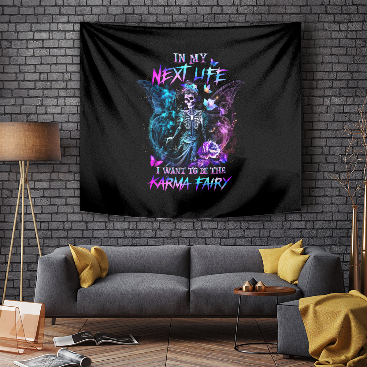 Dia De Los Muertos Skull Tapestry My Next Life I Want To Be Karma Fairy - Wonder Print Shop