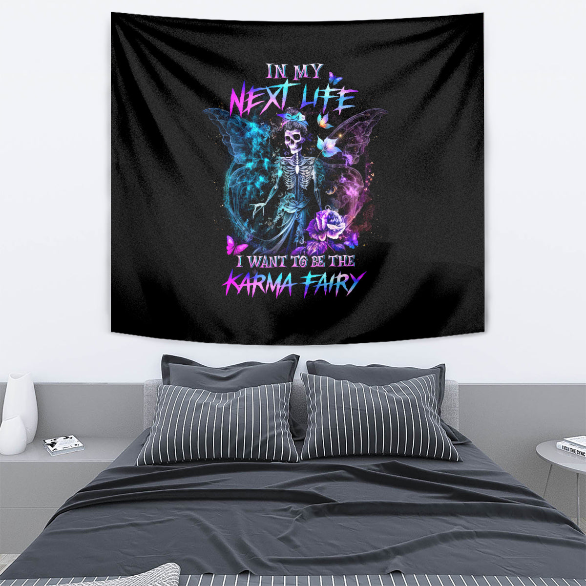 Dia De Los Muertos Skull Tapestry My Next Life I Want To Be Karma Fairy - Wonder Print Shop