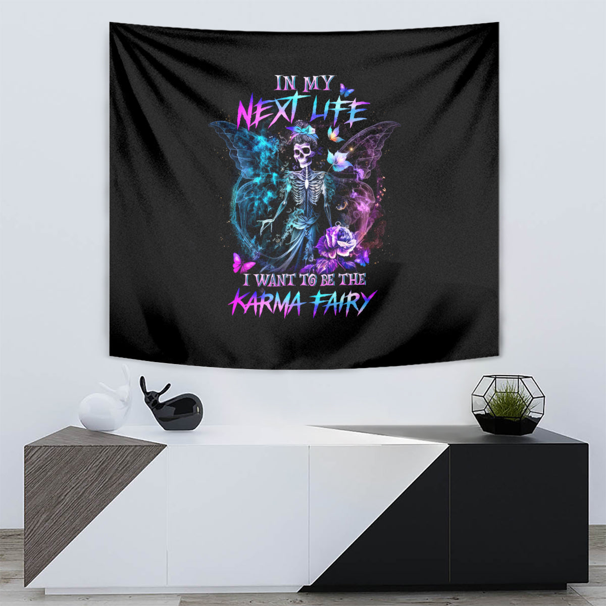 Dia De Los Muertos Skull Tapestry My Next Life I Want To Be Karma Fairy - Wonder Print Shop