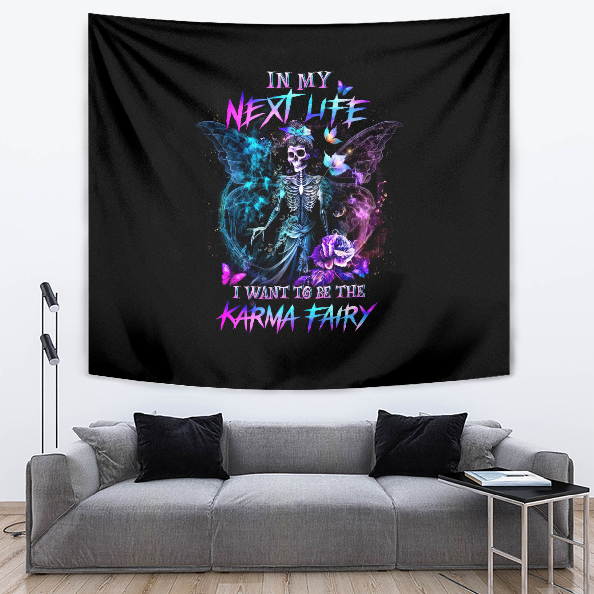 Dia De Los Muertos Skull Tapestry My Next Life I Want To Be Karma Fairy - Wonder Print Shop