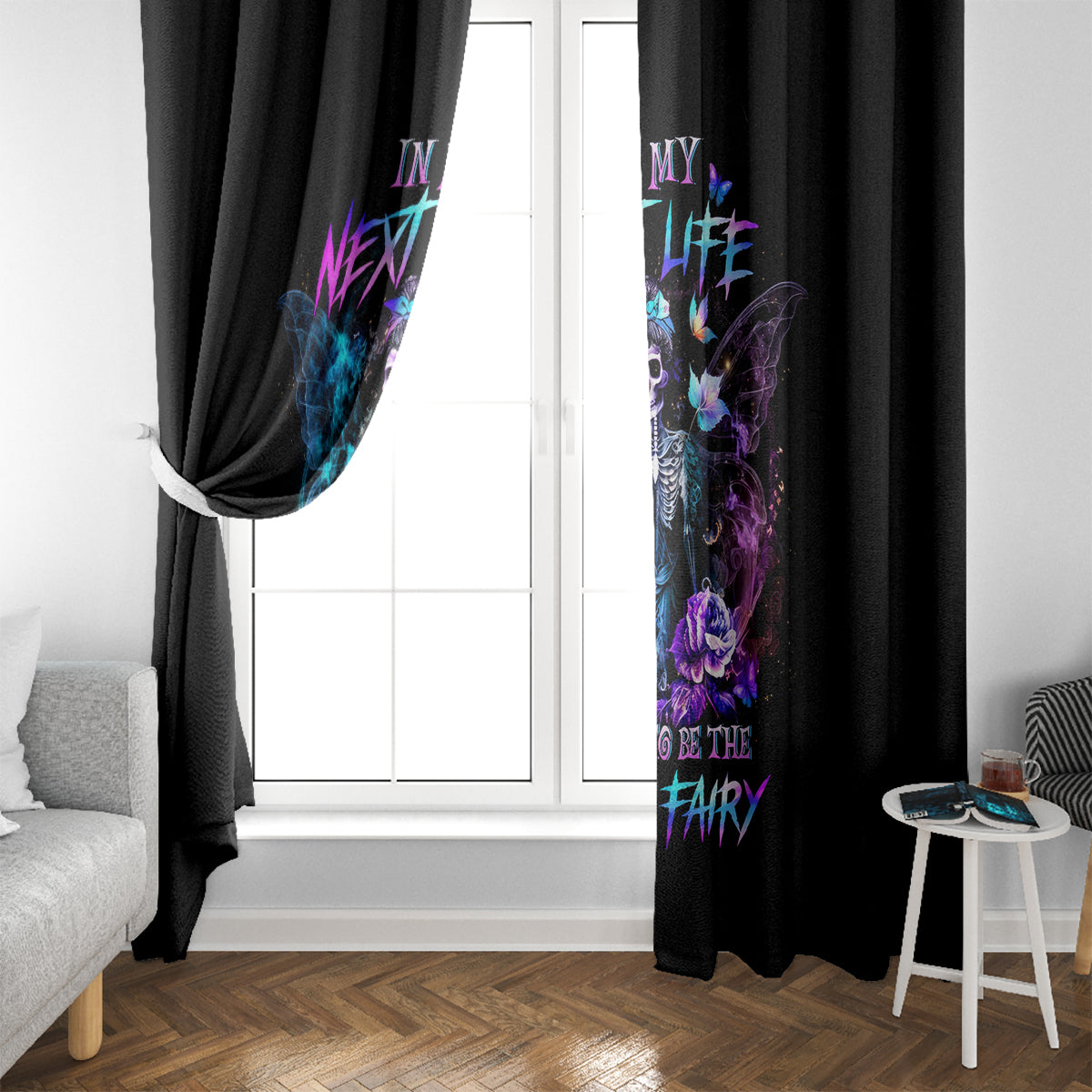Dia De Los Muertos Skull Window Curtain My Next Life I Want To Be Karma Fairy - Wonder Print Shop