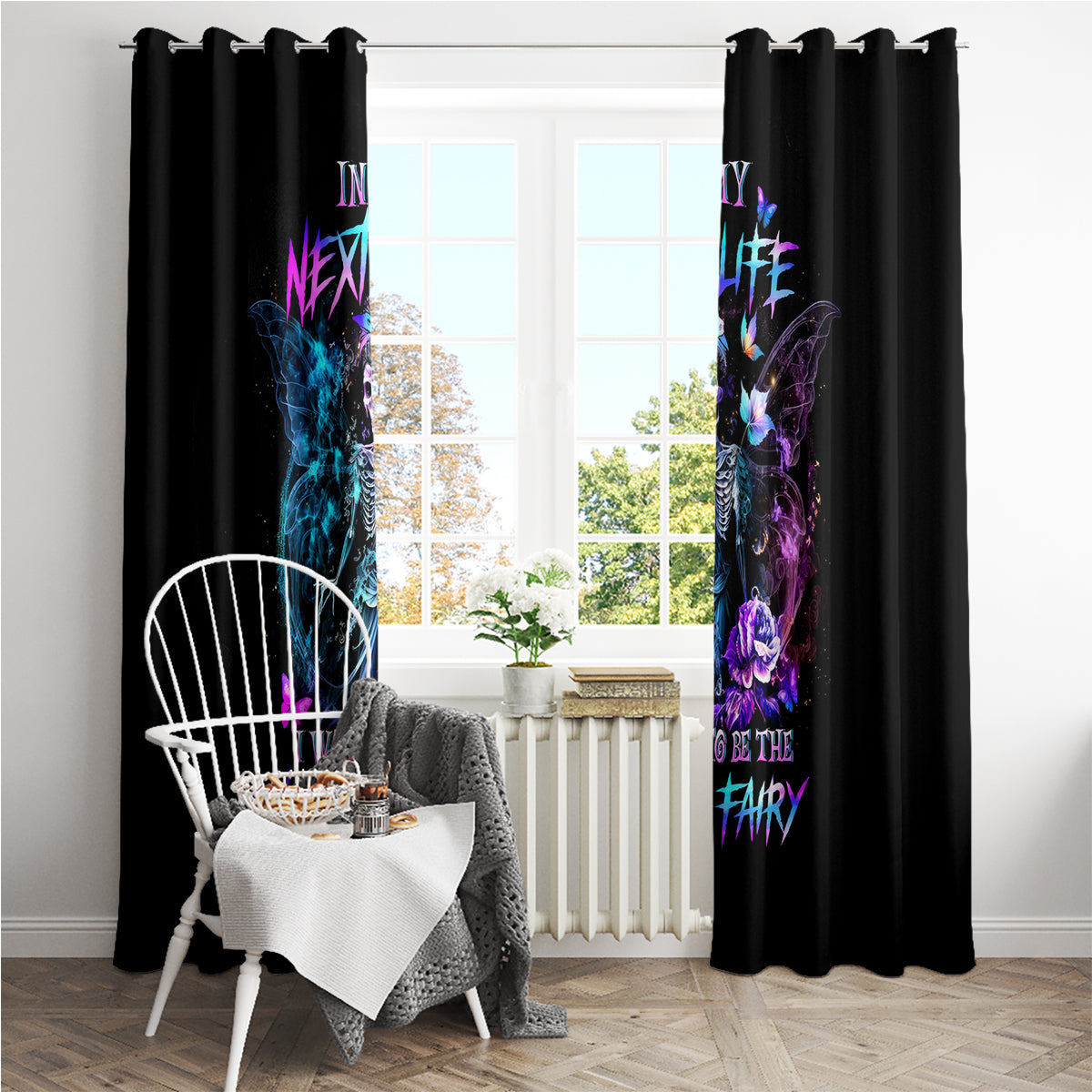 Dia De Los Muertos Skull Window Curtain My Next Life I Want To Be Karma Fairy - Wonder Print Shop