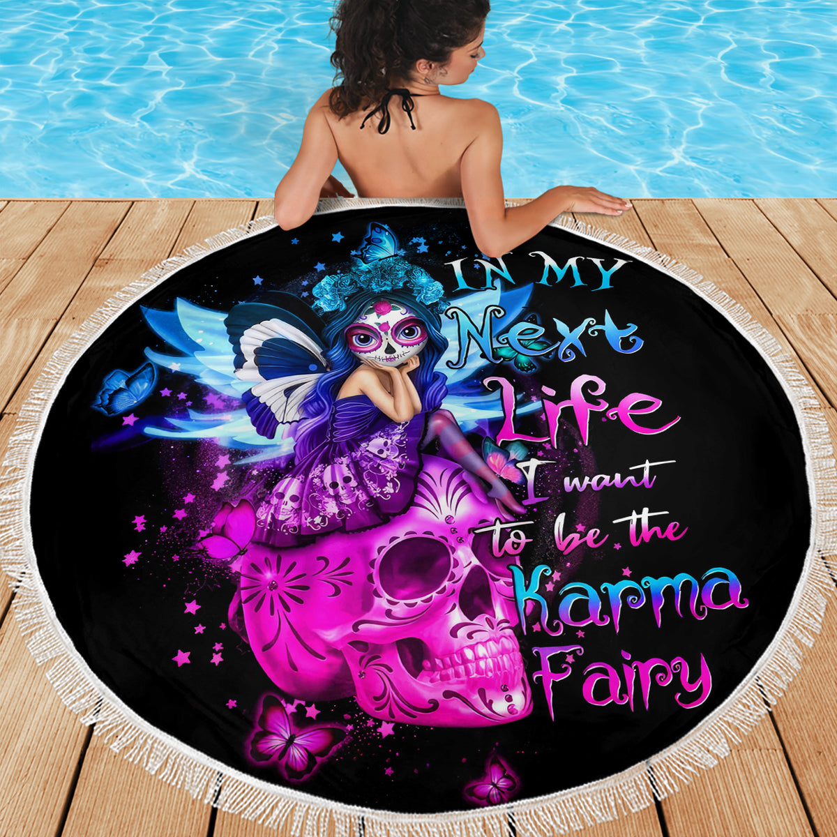 Tiny Fairy Skull Beach Blanket My Next Life I Want To Be Karma Fairy - Wonder Print Shop