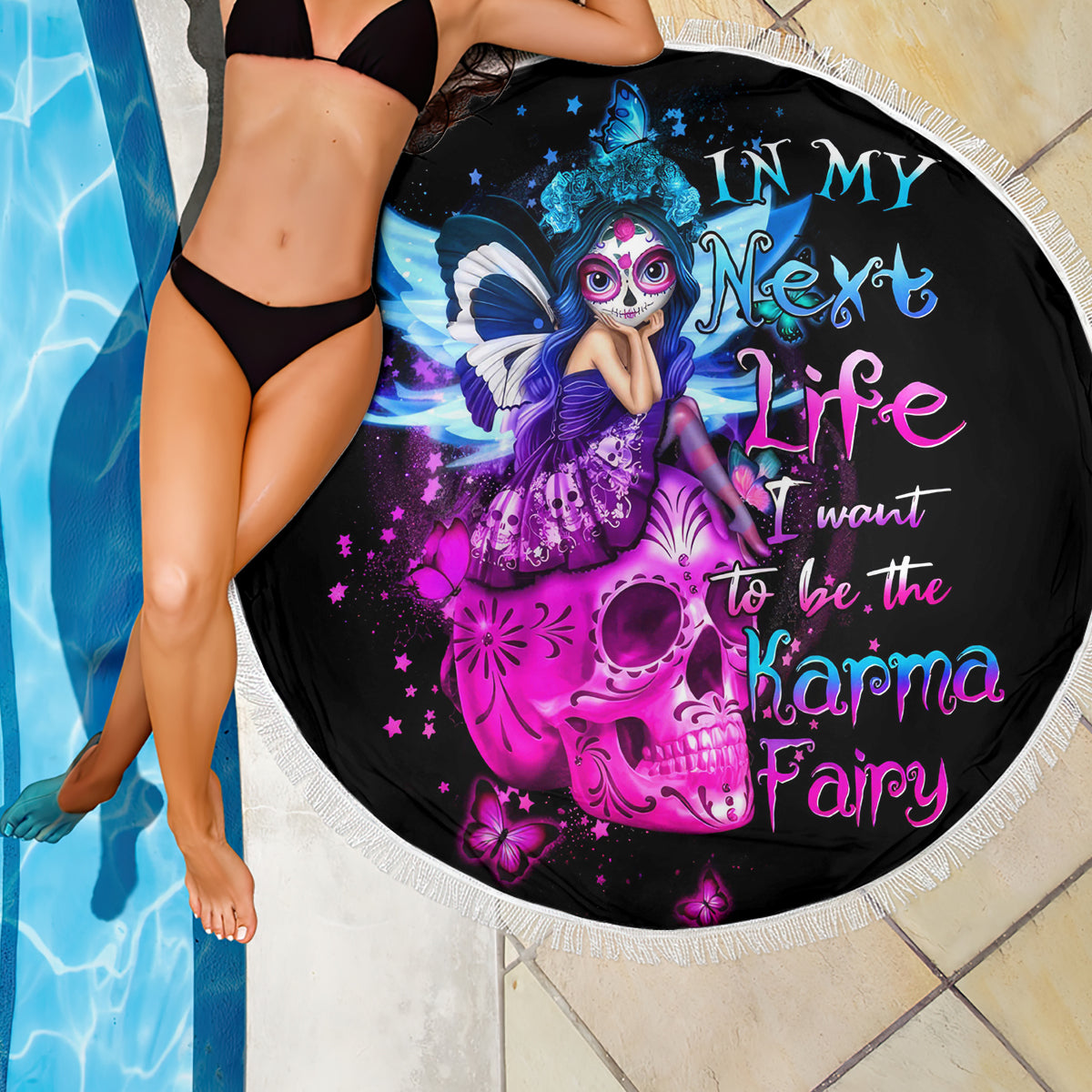Tiny Fairy Skull Beach Blanket My Next Life I Want To Be Karma Fairy - Wonder Print Shop
