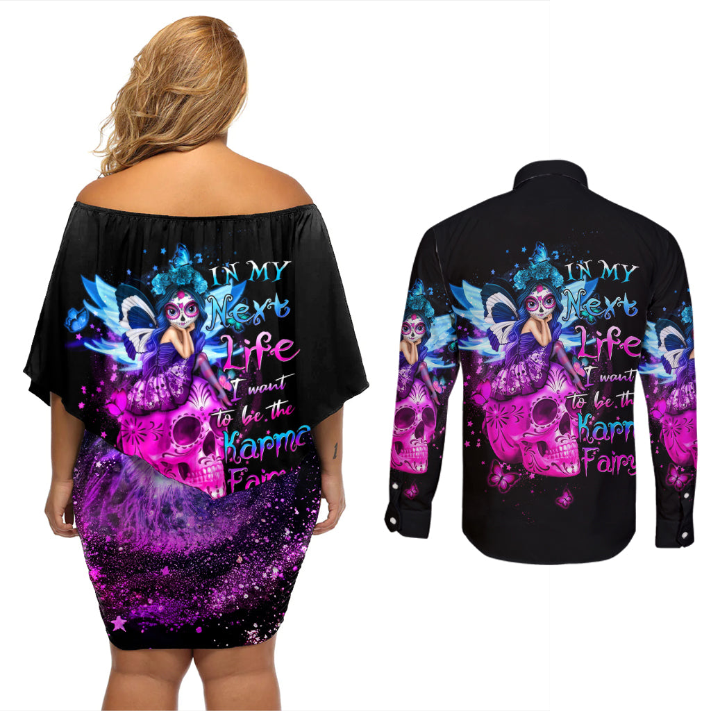 Tiny Fairy Skull Couples Matching Off Shoulder Short Dress and Long Sleeve Button Shirts My Next Life I Want To Be Karma Fairy - Wonder Print Shop