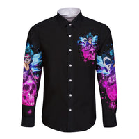 Tiny Fairy Skull Long Sleeve Button Shirt My Next Life I Want To Be Karma Fairy - Wonder Print Shop