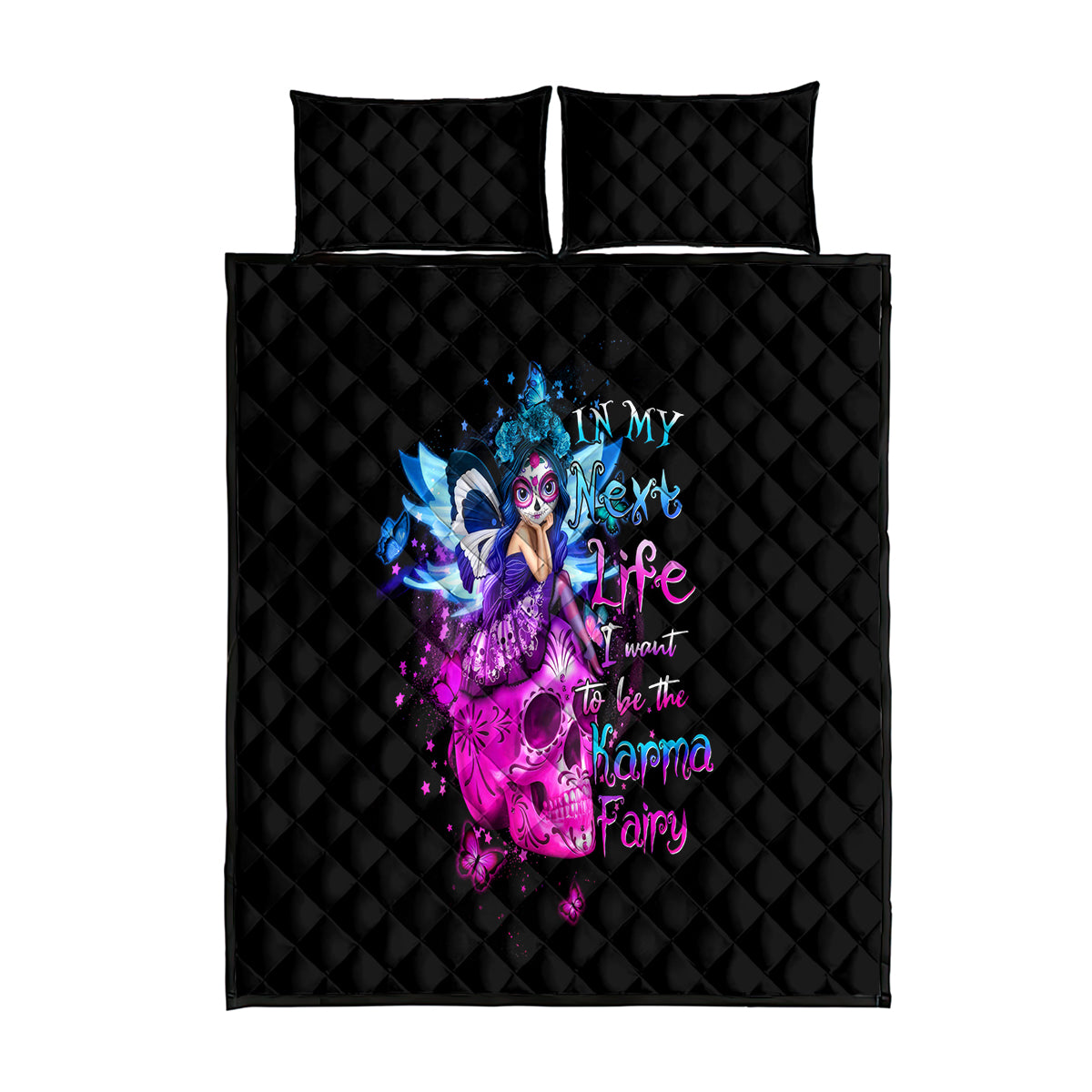 Tiny Fairy Skull Quilt Bed Set My Next Life I Want To Be Karma Fairy - Wonder Print Shop