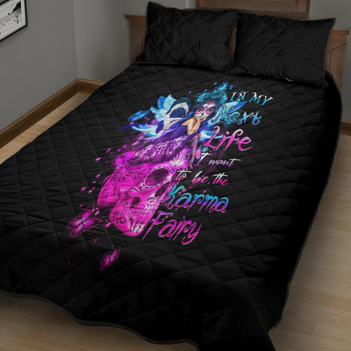 Tiny Fairy Skull Quilt Bed Set My Next Life I Want To Be Karma Fairy - Wonder Print Shop