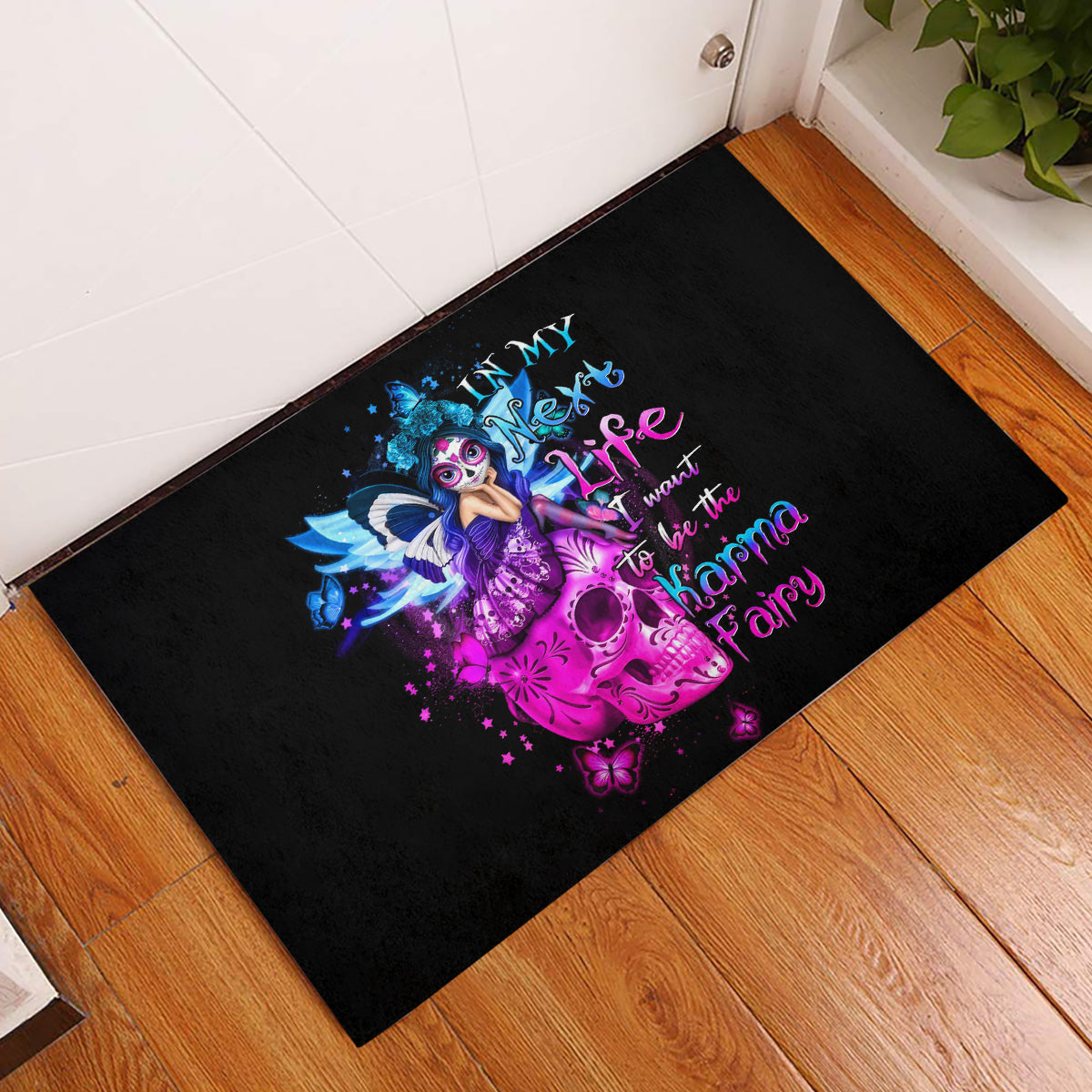 Tiny Fairy Skull Rubber Doormat My Next Life I Want To Be Karma Fairy - Wonder Print Shop