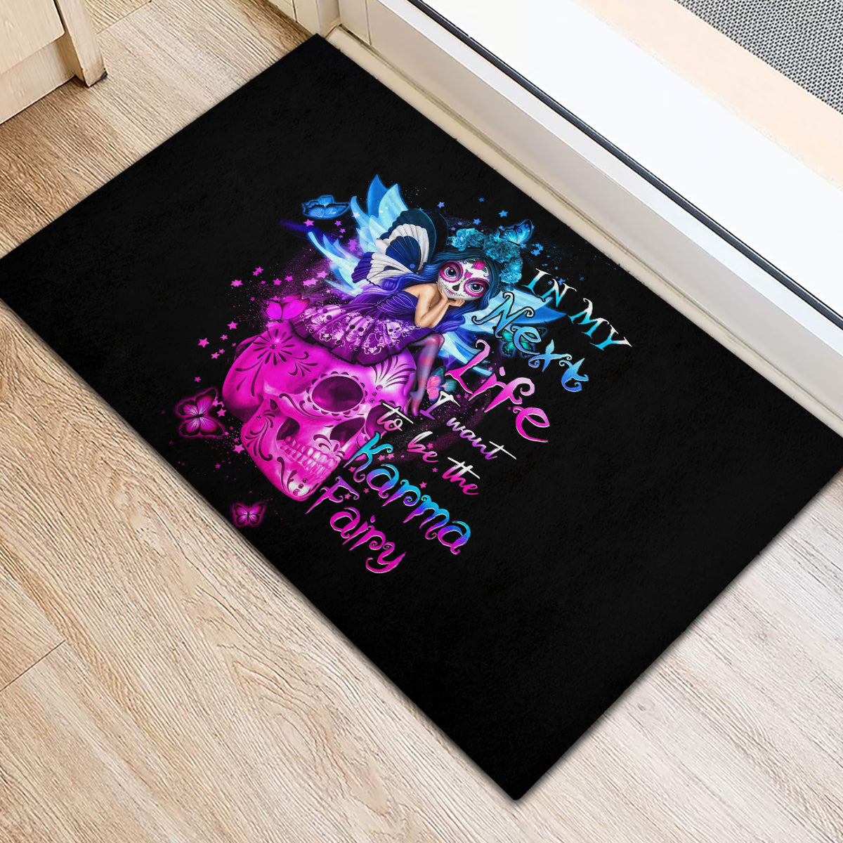 Tiny Fairy Skull Rubber Doormat My Next Life I Want To Be Karma Fairy - Wonder Print Shop
