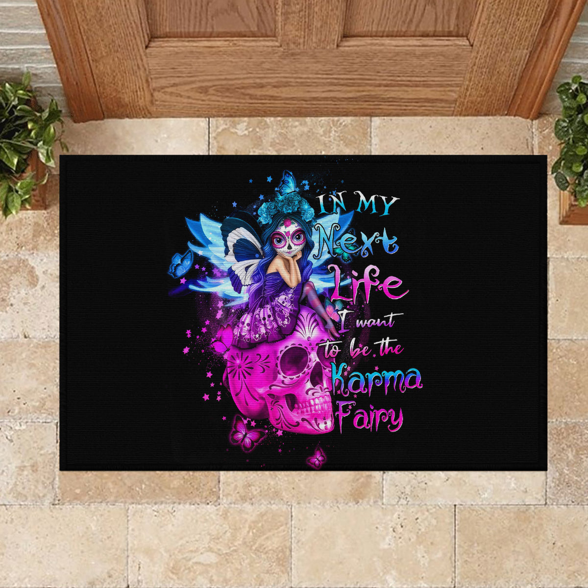 Tiny Fairy Skull Rubber Doormat My Next Life I Want To Be Karma Fairy - Wonder Print Shop