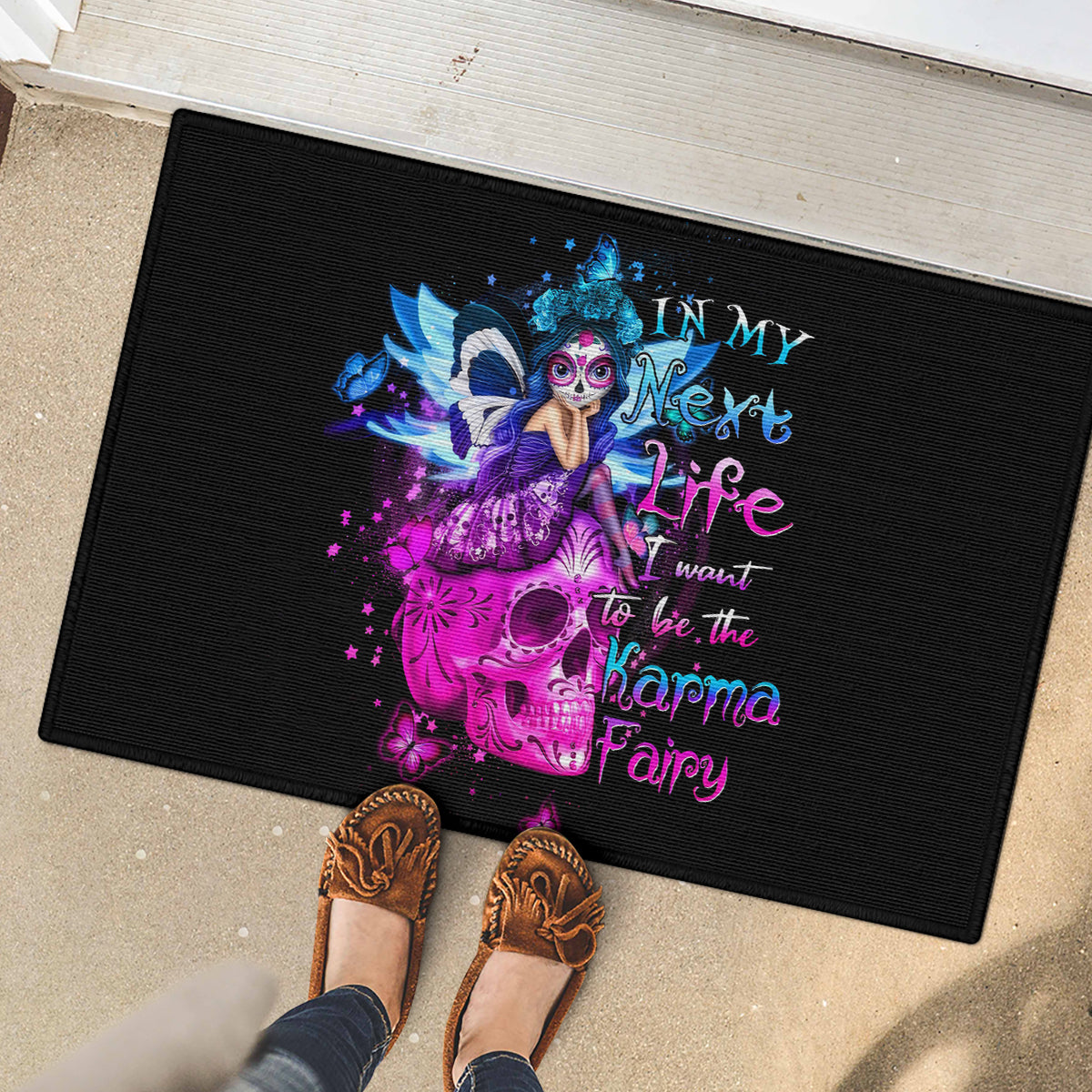 Tiny Fairy Skull Rubber Doormat My Next Life I Want To Be Karma Fairy - Wonder Print Shop