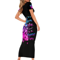 Thunder Skull Short Sleeve Bodycon Dress I Can't Go To Hell Devil Restrainning Order Against Me - Wonder Print Shop