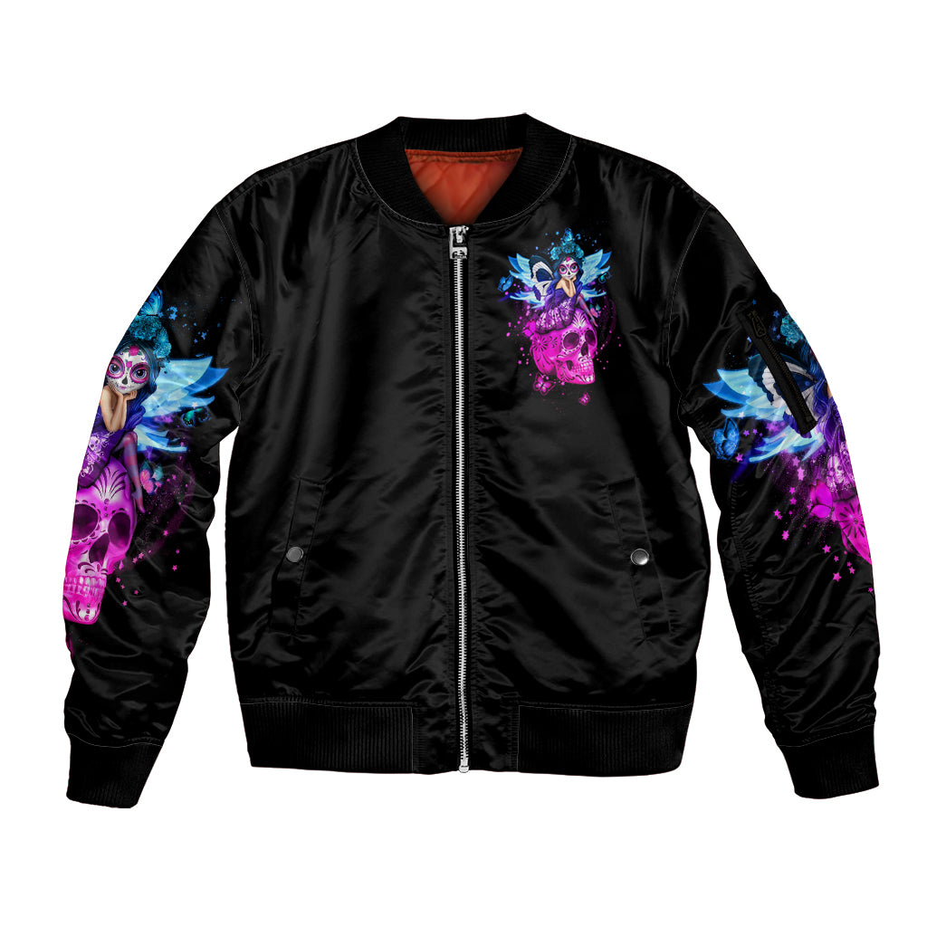 Thunder Skull Sleeve Zip Bomber Jacket I Can't Go To Hell Devil Restrainning Order Against Me - Wonder Print Shop