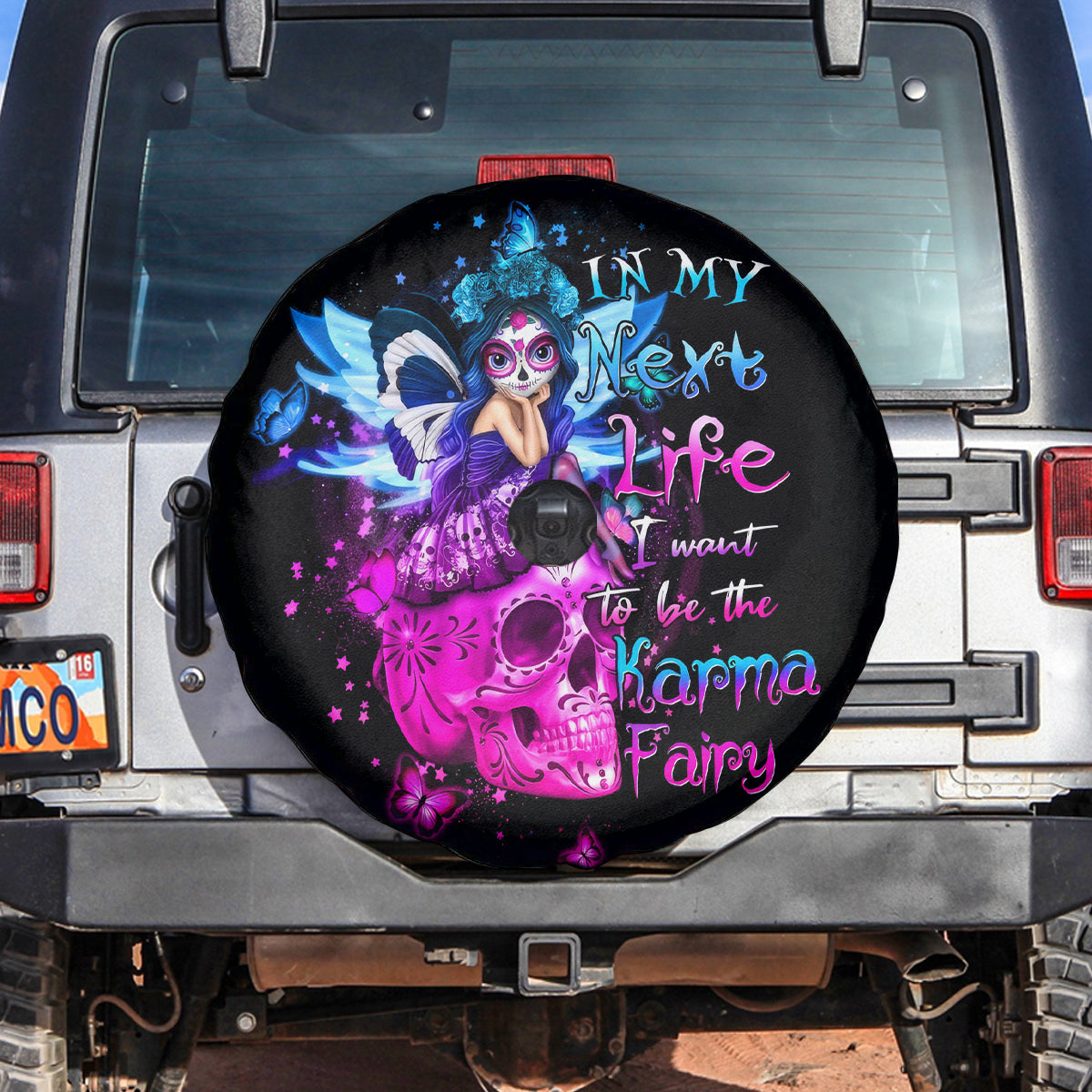 Tiny Fairy Skull Spare Tire Cover My Next Life I Want To Be Karma Fairy - Wonder Print Shop