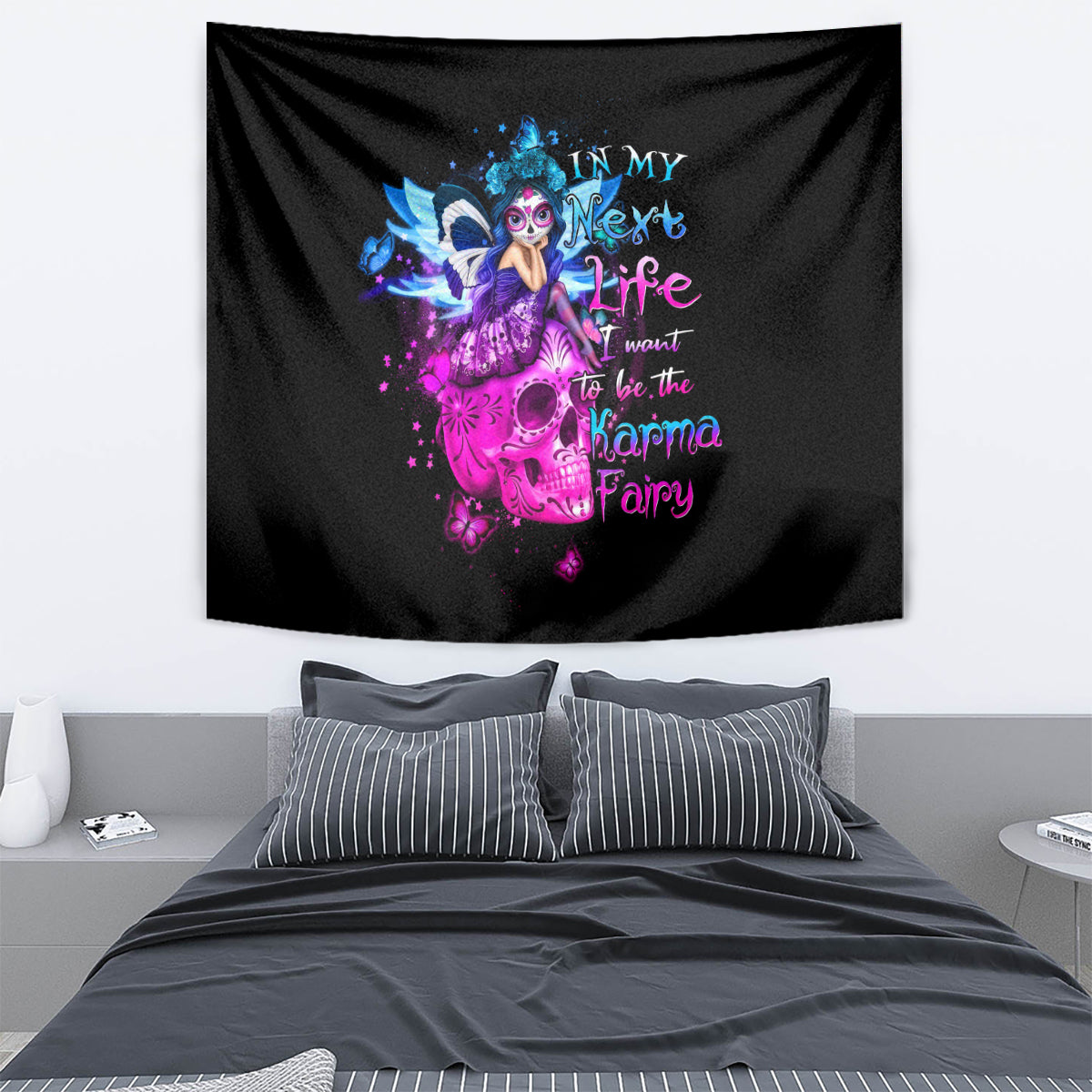 Tiny Fairy Skull Tapestry My Next Life I Want To Be Karma Fairy - Wonder Print Shop