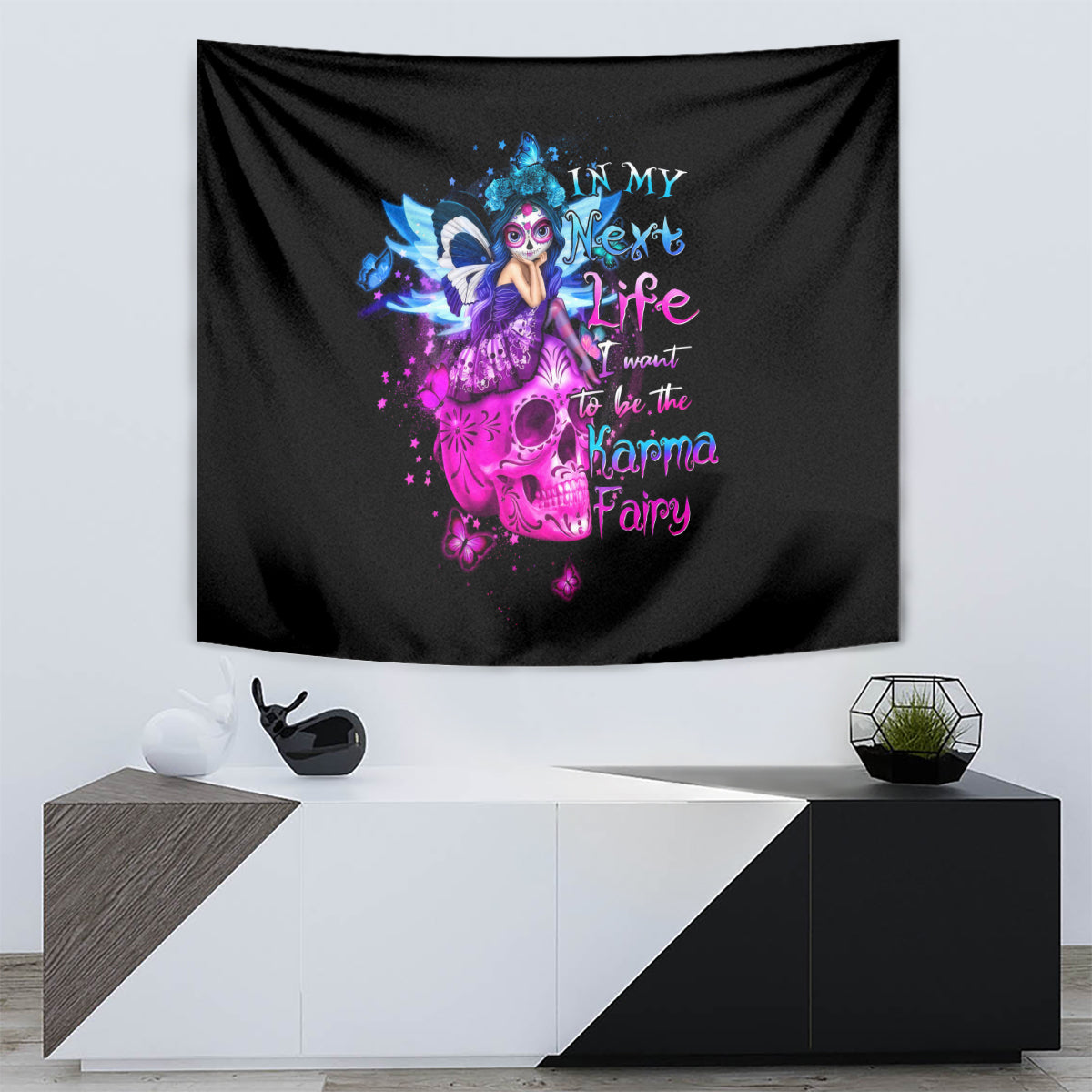 Tiny Fairy Skull Tapestry My Next Life I Want To Be Karma Fairy - Wonder Print Shop