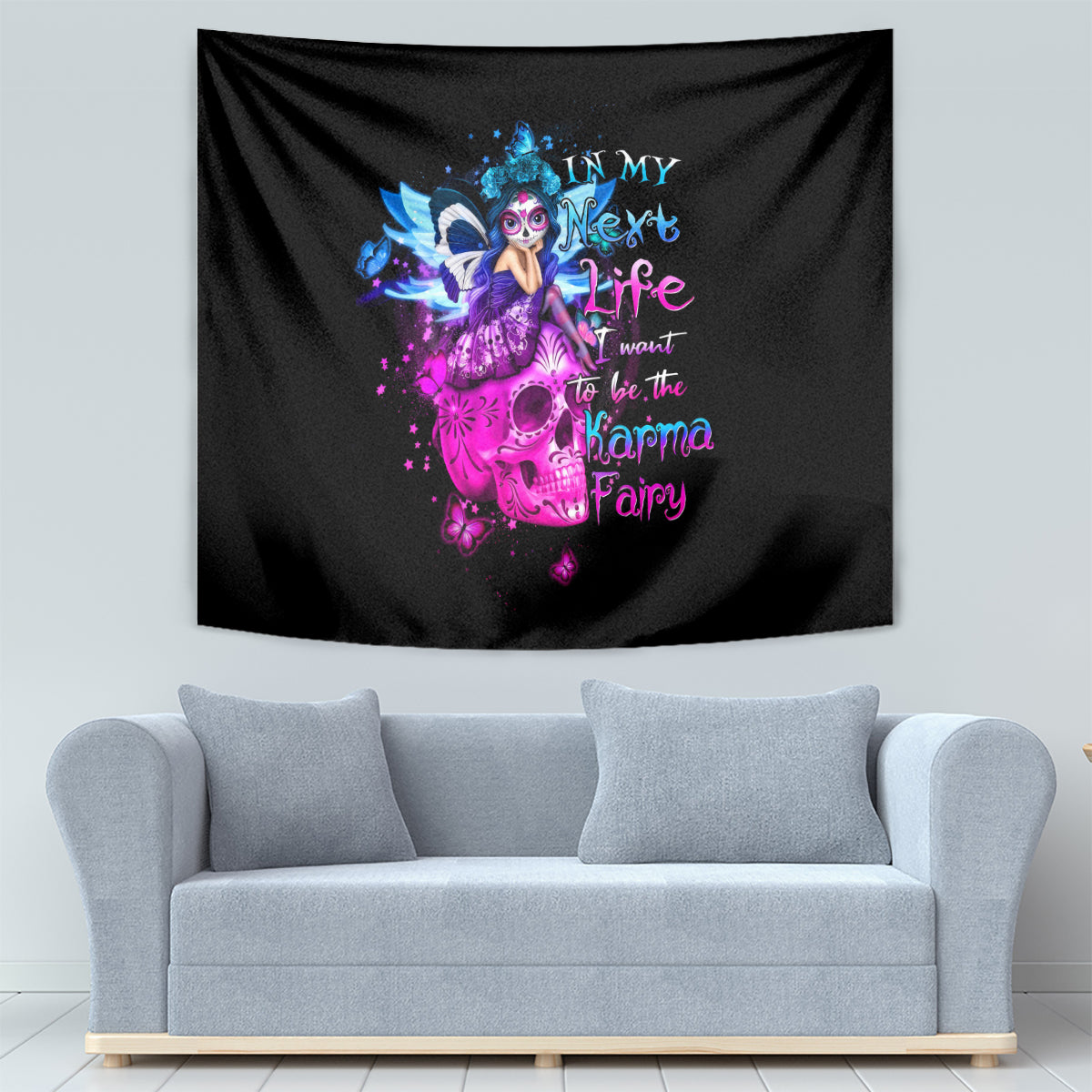 Tiny Fairy Skull Tapestry My Next Life I Want To Be Karma Fairy - Wonder Print Shop