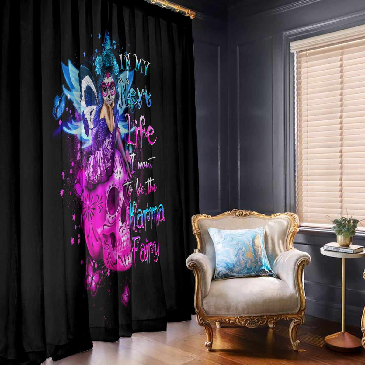 Tiny Fairy Skull Window Curtain My Next Life I Want To Be Karma Fairy - Wonder Print Shop