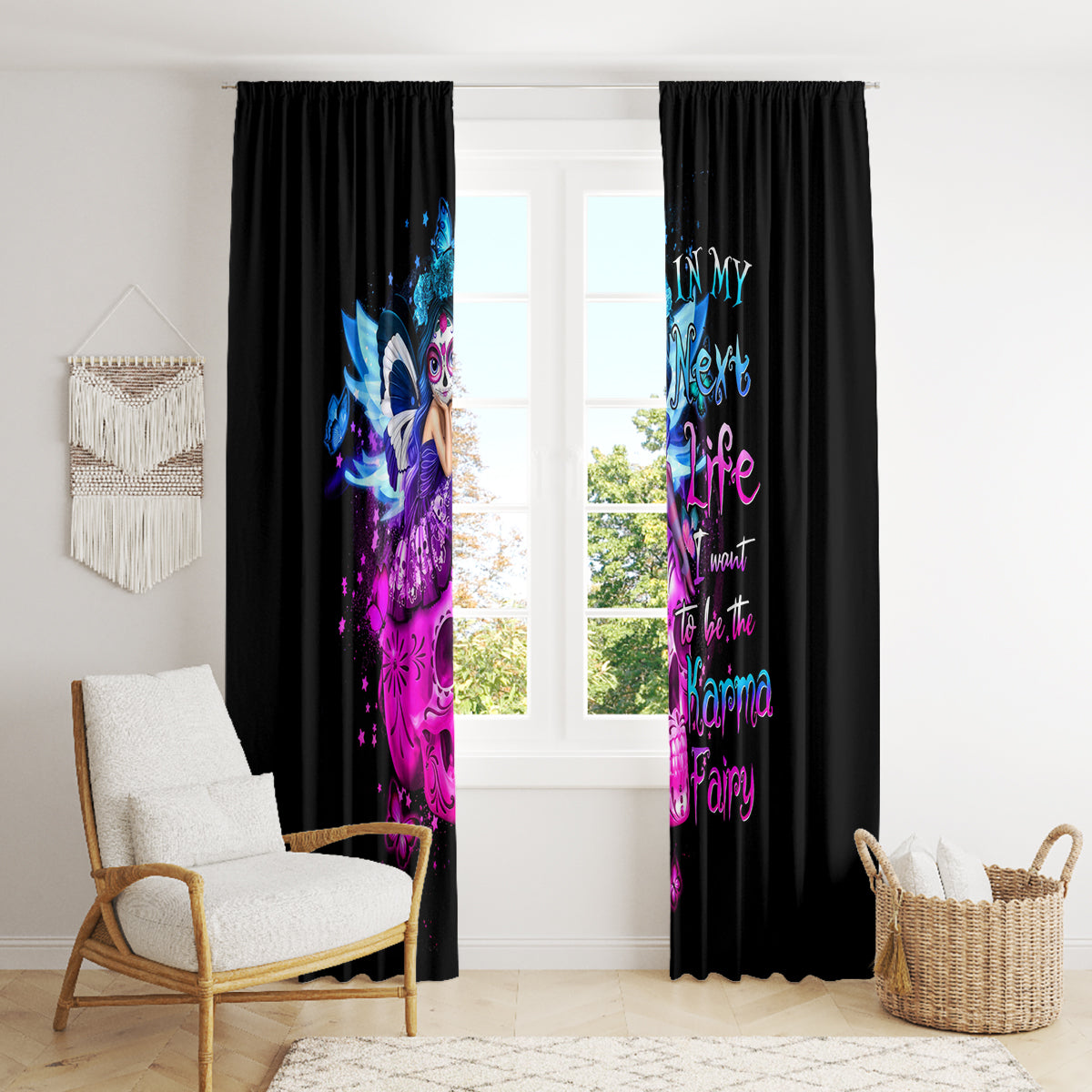 Tiny Fairy Skull Window Curtain My Next Life I Want To Be Karma Fairy - Wonder Print Shop