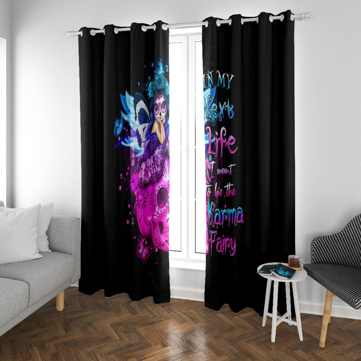 Tiny Fairy Skull Window Curtain My Next Life I Want To Be Karma Fairy - Wonder Print Shop