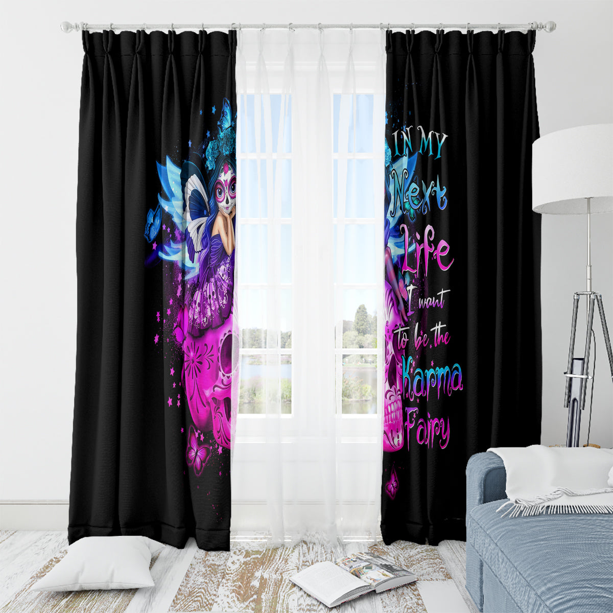 Tiny Fairy Skull Window Curtain My Next Life I Want To Be Karma Fairy - Wonder Print Shop