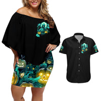 Witch Skull Couples Matching Off Shoulder Short Dress and Hawaiian Shirt Into Darkness To Lose Our Mind And Find Our Souls - Wonder Print Shop