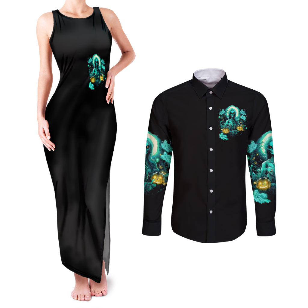 Witch Skull Couples Matching Tank Maxi Dress and Long Sleeve Button Shirts Into Darkness To Lose Our Mind And Find Our Souls - Wonder Print Shop