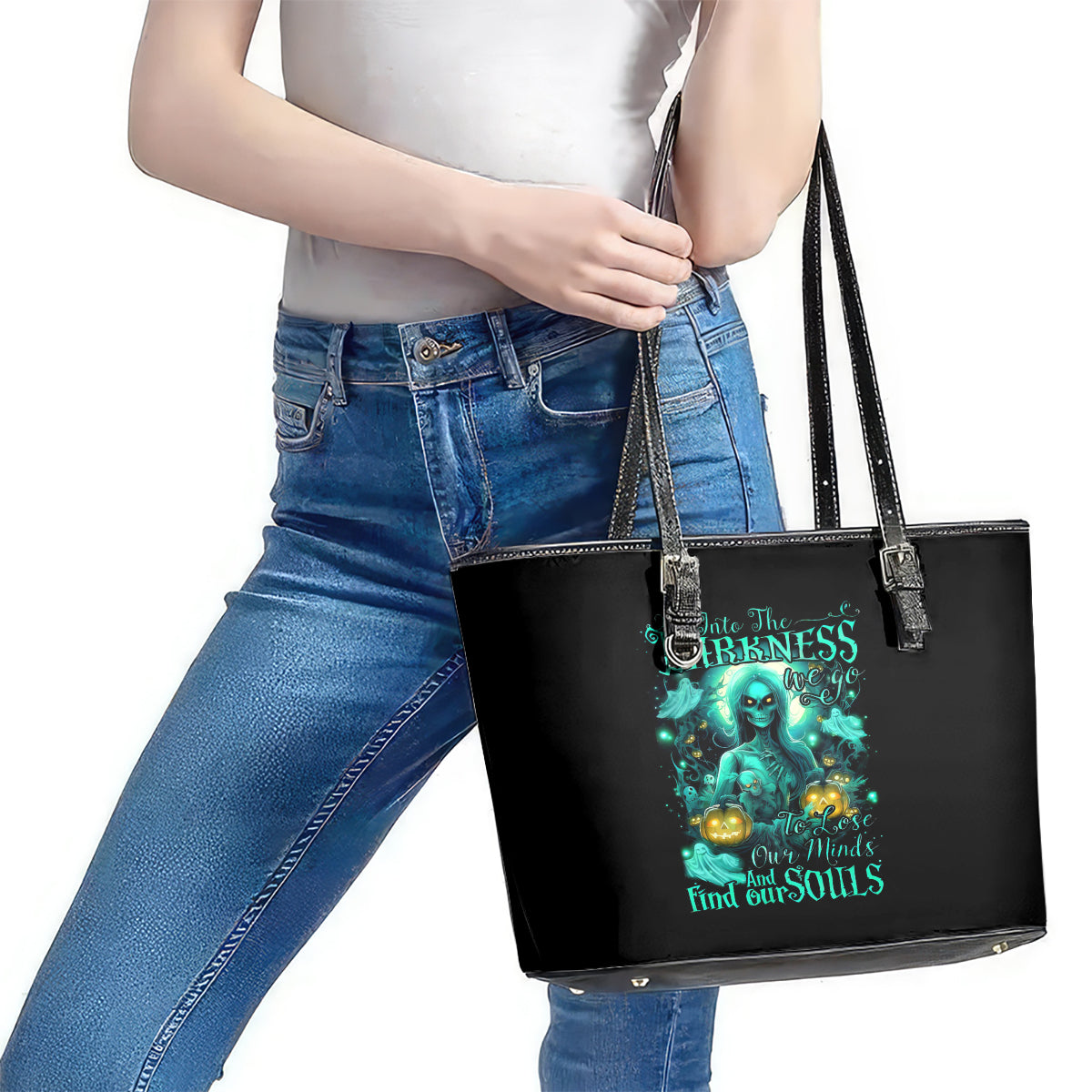 Witch Skull Leather Tote Bag Into Darkness To Lose Our Mind And Find Our Souls - Wonder Print Shop