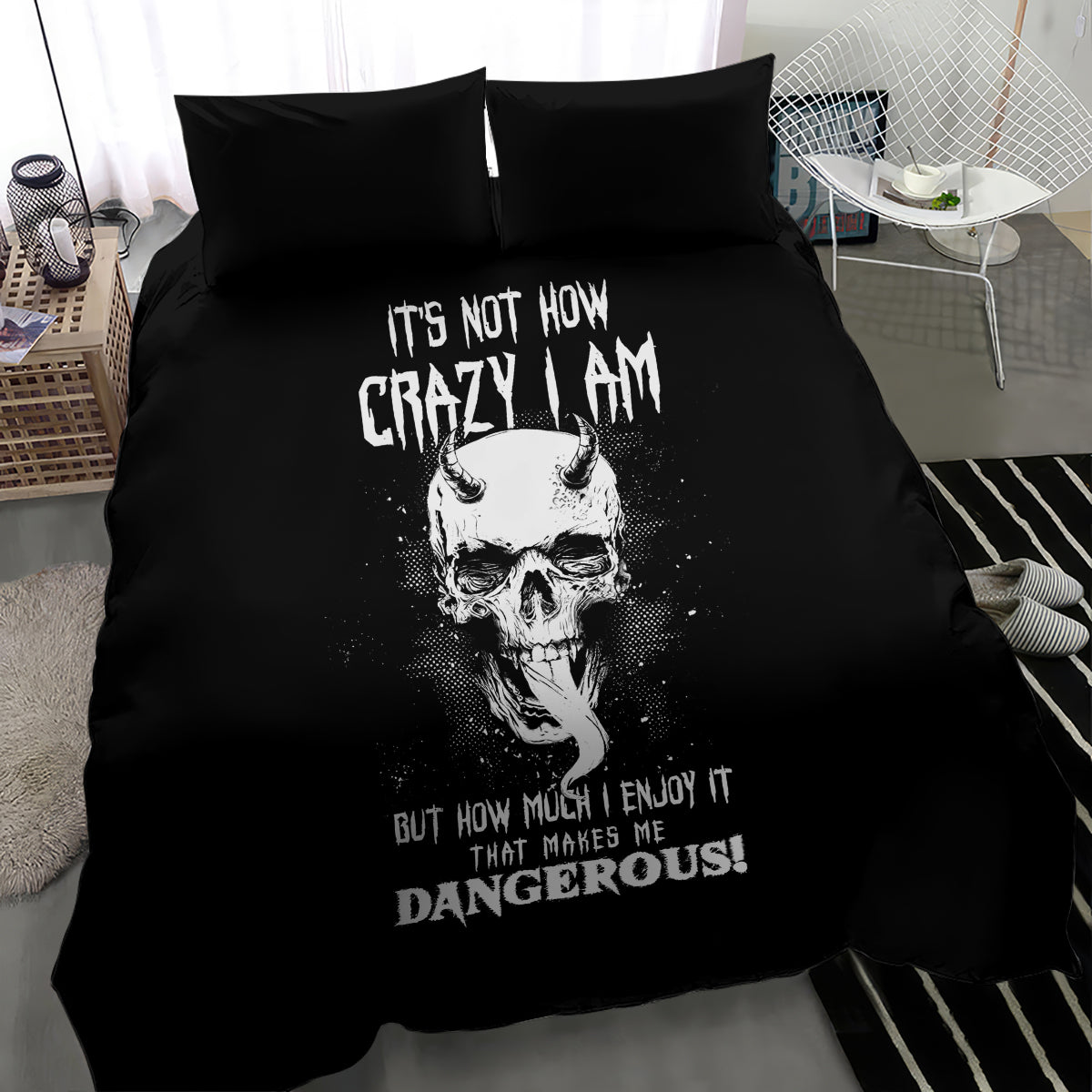 Devil Skull Bedding Set It's Not How Crazy Iam But Enjoy It Make Me Dangerous - Wonder Print Shop