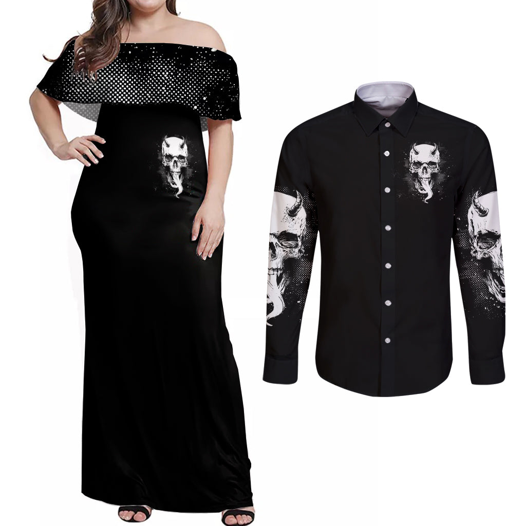 Devil Skull Couples Matching Off Shoulder Maxi Dress and Long Sleeve Button Shirts It's Not How Crazy Iam But Enjoy It Make Me Dangerous - Wonder Print Shop