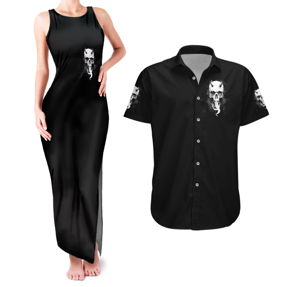 Devil Skull Couples Matching Tank Maxi Dress and Hawaiian Shirt It's Not How Crazy Iam But Enjoy It Make Me Dangerous - Wonder Print Shop