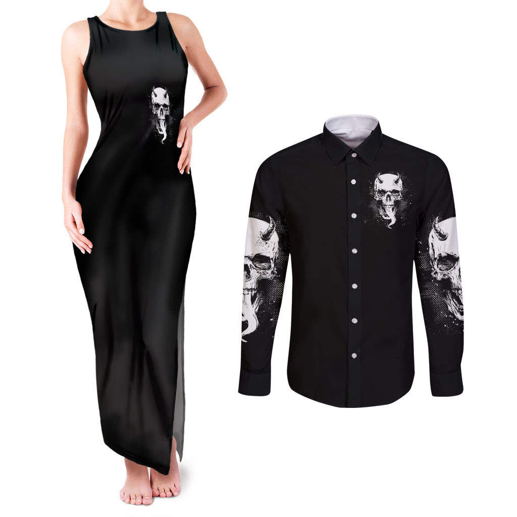 Devil Skull Couples Matching Tank Maxi Dress and Long Sleeve Button Shirts It's Not How Crazy Iam But Enjoy It Make Me Dangerous - Wonder Print Shop