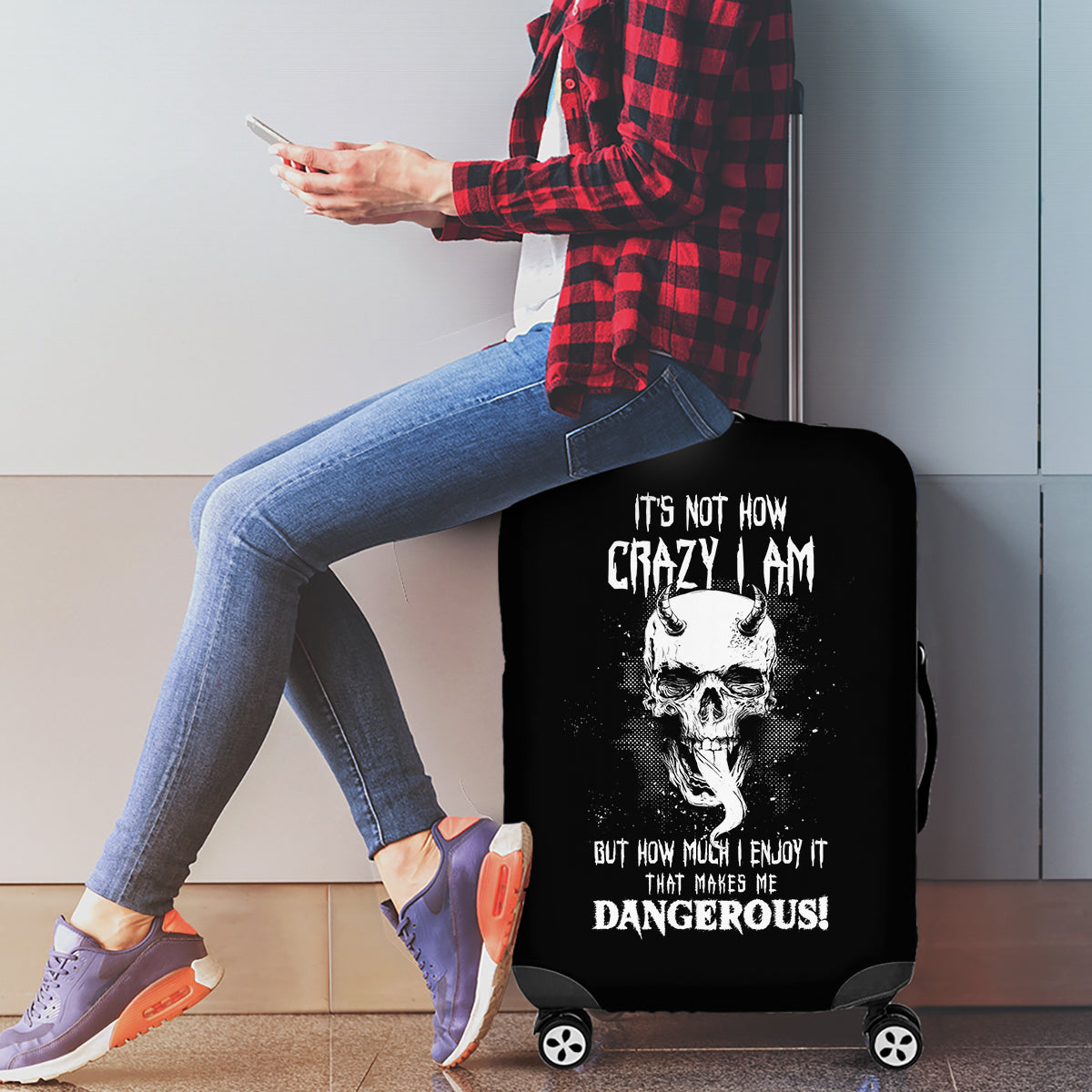 Devil Skull Luggage Cover It's Not How Crazy Iam But Enjoy It Make Me Dangerous - Wonder Print Shop