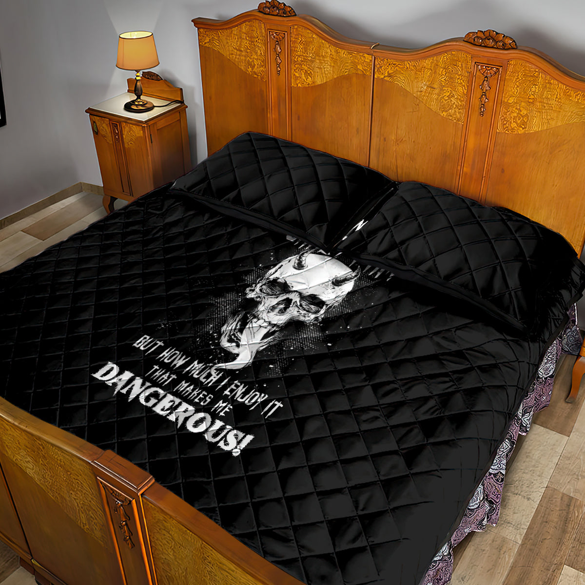 Devil Skull Quilt Bed Set It's Not How Crazy Iam But Enjoy It Make Me Dangerous - Wonder Print Shop