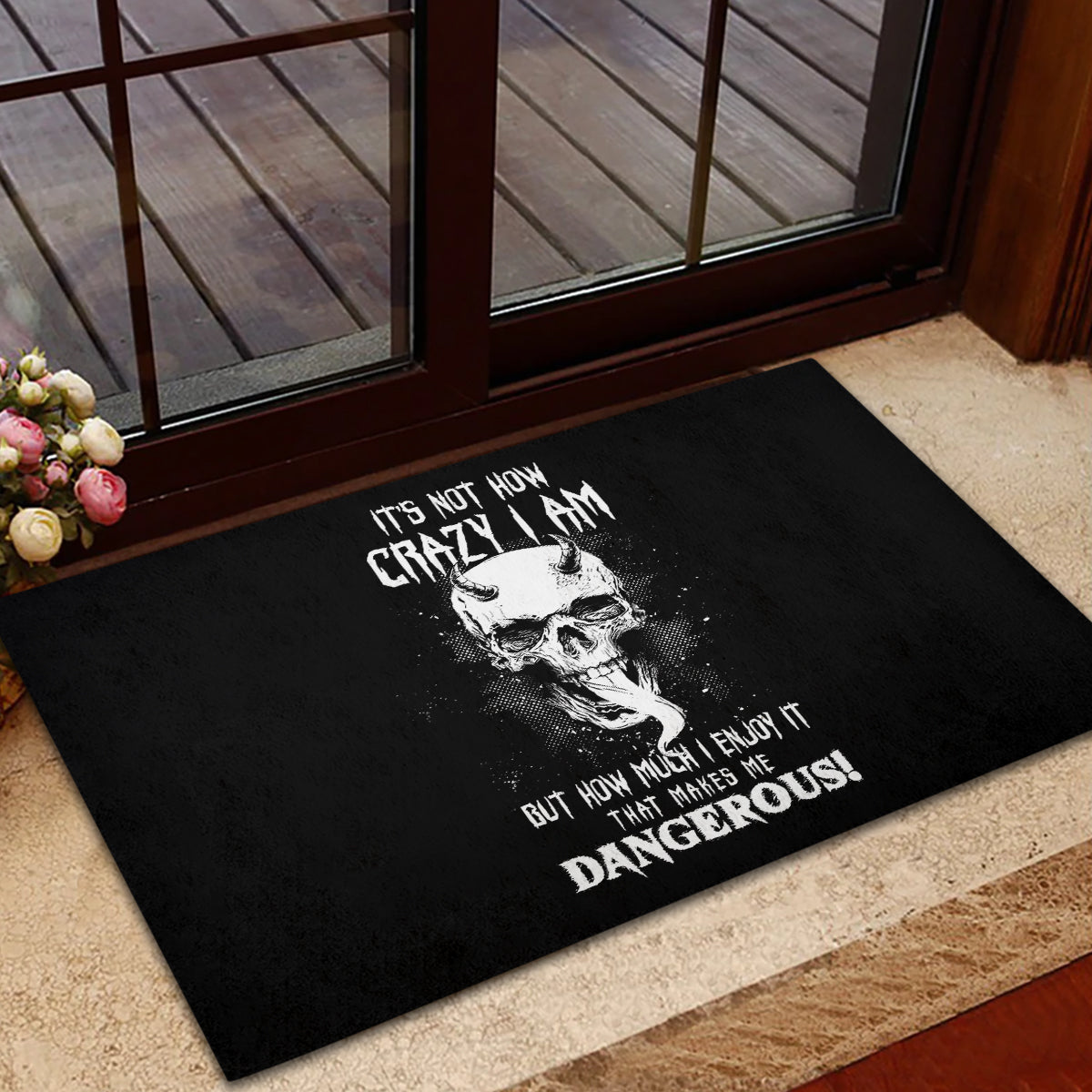 Devil Skull Rubber Doormat It's Not How Crazy Iam But Enjoy It Make Me Dangerous - Wonder Print Shop