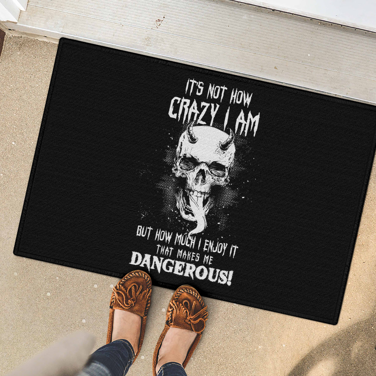 Devil Skull Rubber Doormat It's Not How Crazy Iam But Enjoy It Make Me Dangerous - Wonder Print Shop
