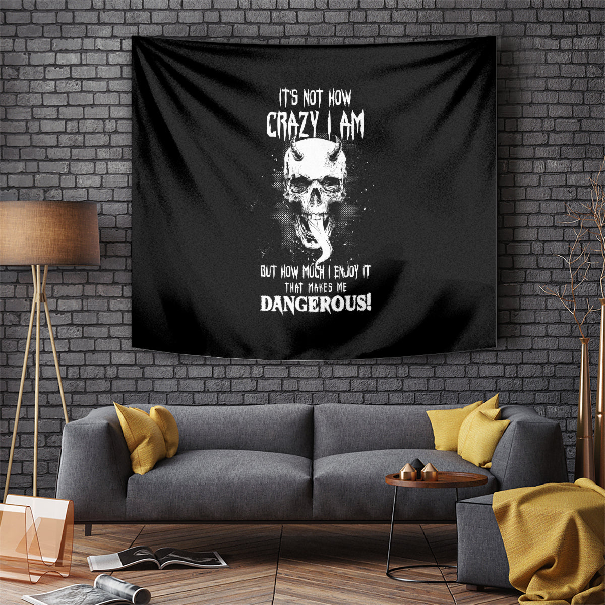 Devil Skull Tapestry It's Not How Crazy Iam But Enjoy It Make Me Dangerous - Wonder Print Shop
