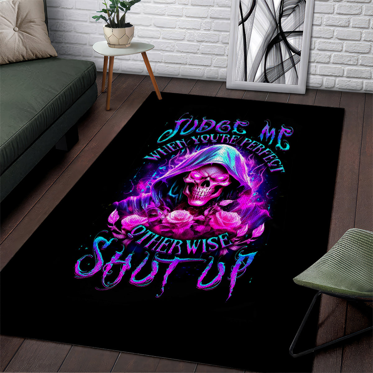 Fire Skull Area Rug Judge Me When You're Perfect Otherwise Shut Up - Wonder Print Shop