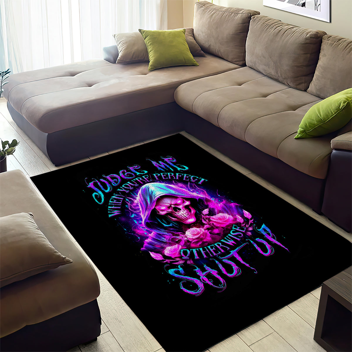 Fire Skull Area Rug Judge Me When You're Perfect Otherwise Shut Up - Wonder Print Shop